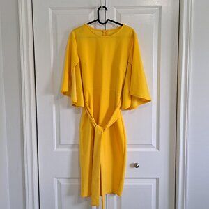 Women's Yellow Dress with Flowy Sleeves and Belt